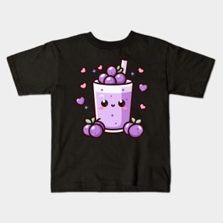 Cute Blueberry Kawaii Drink Illustration | Cute Design for Kawaii Lovers Kids T-Shirt